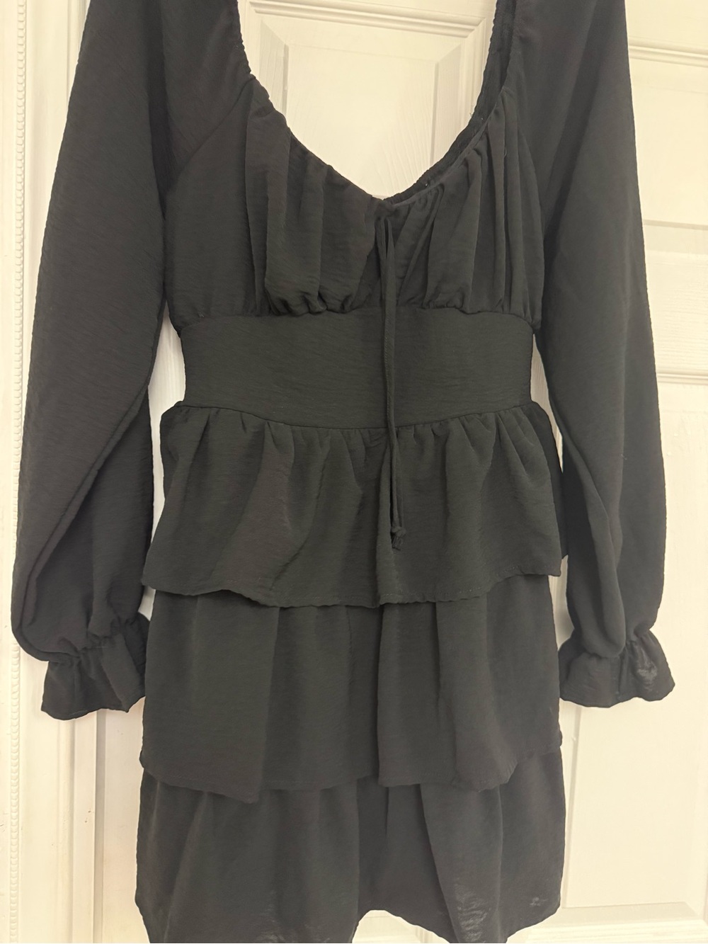 Inspired Hearts Black Tiered Peplum Long Sleeve Mini Dress